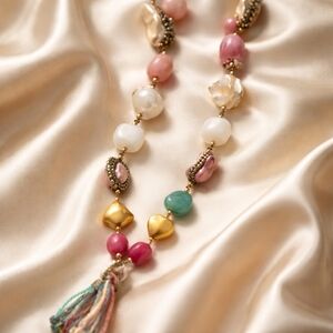 Elegant Multicolor Beaded Necklace With Matching Earrings